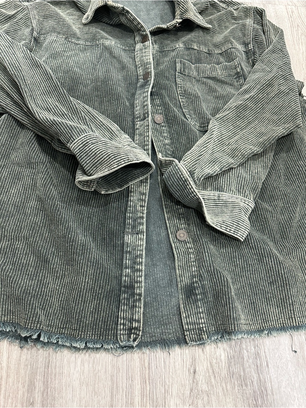 Washed Olive Green Corduroy Button-Down Shirt - Picture 2 of 3